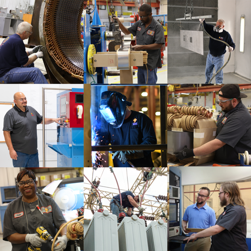 Southwest Electric employees repairing transformers, motors, & switchgear, highlighting their expertise in electrical solutions and customer-focused services.